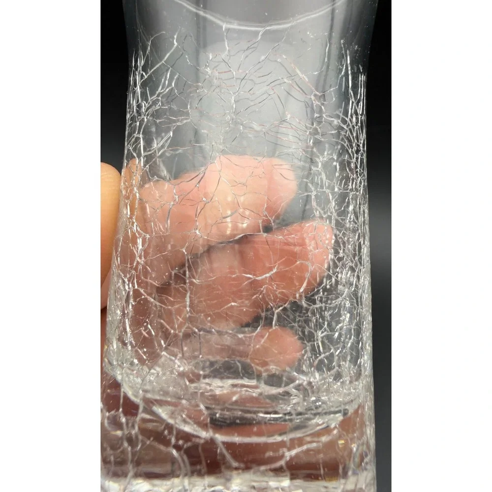 Clear Crackle Glass Shot Glass Flared Rim Heavy Base Decorative 4in Vintage